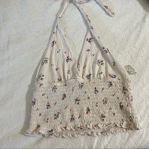 American Eagle Floral White Halter Top